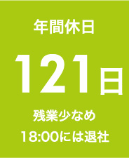 年間休日 121日 残業少なめ 18:00には退社